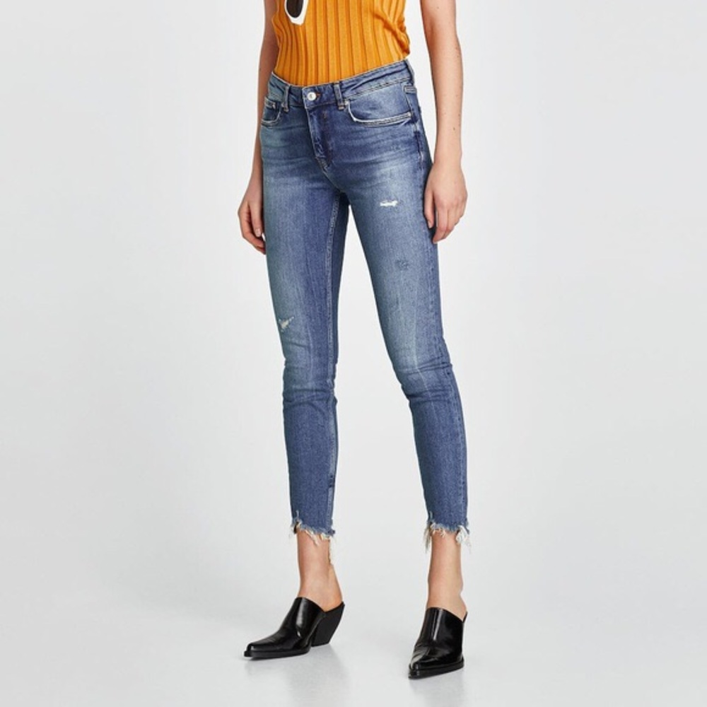 Zara Destructed Frayed Patched Skinny Jeans